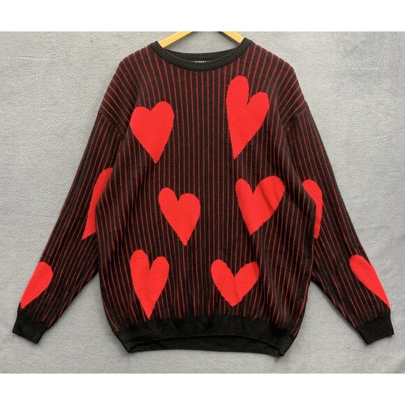 BooHoo Man Pullover Sweaters Mens All Over Valentine Day Hearts Striped Large - Picture 1 of 14